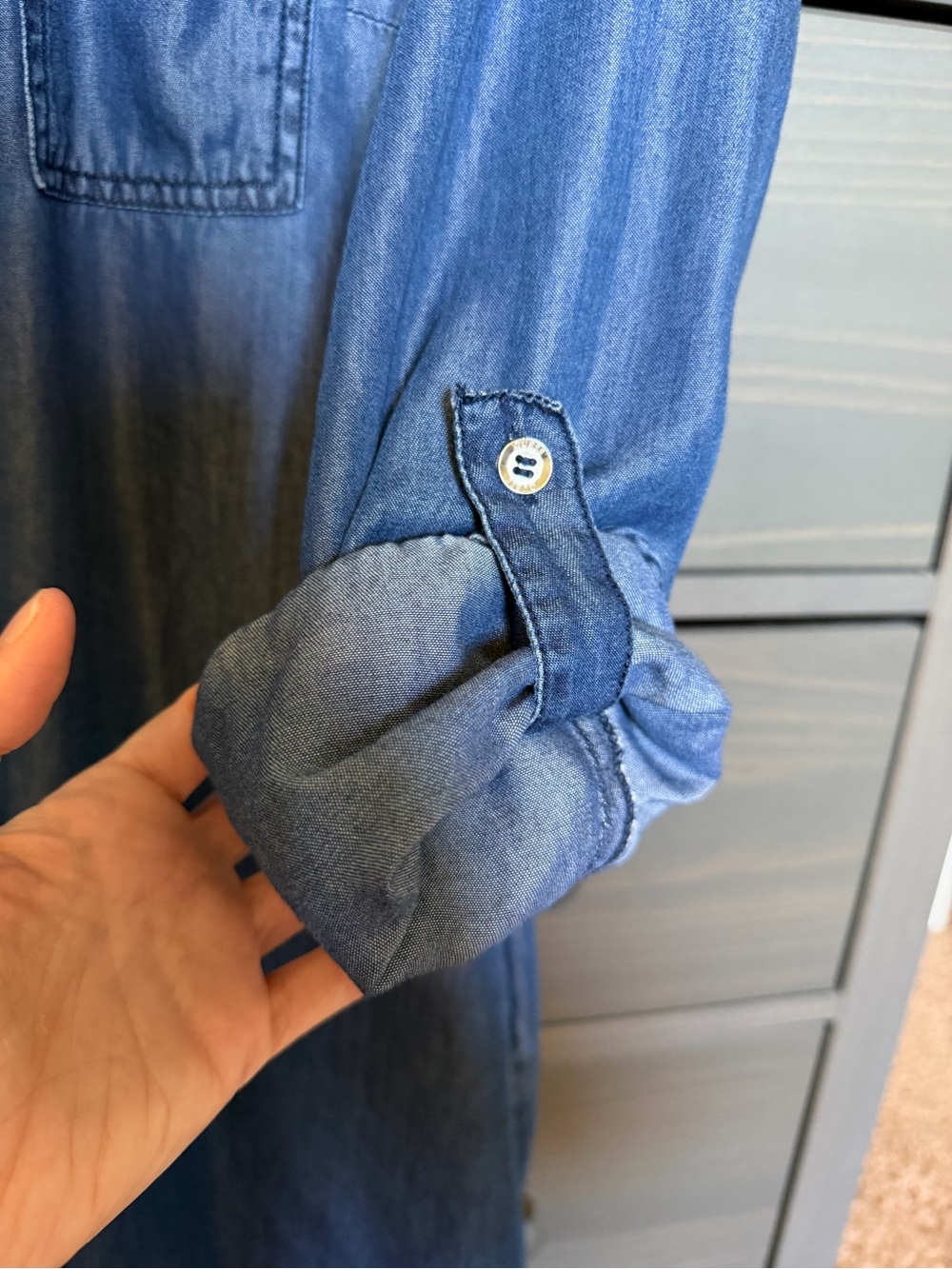 Guess Blue Chambray Button-Front Mini Dress - Picture 5 of 9